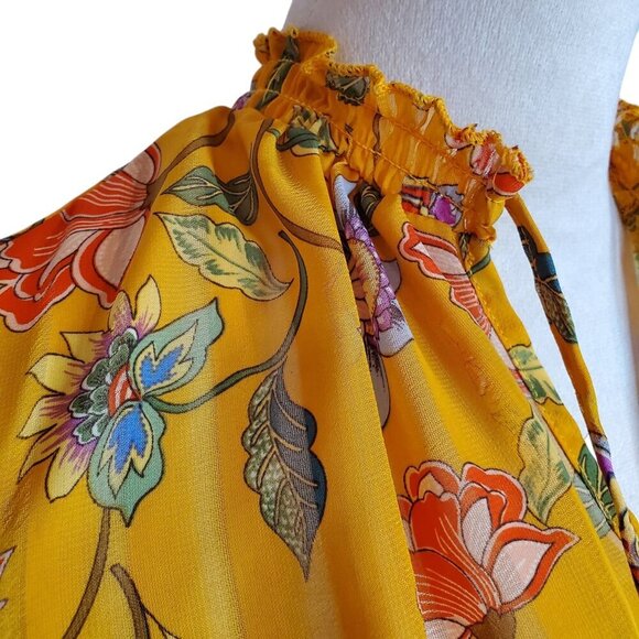 NANETTE LEPORE SZ XS Floral Yellow V-Neck Gathered Peasant Top - Picture 6 of 10